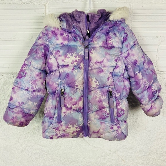 Snozu Purple Snowflake print winter Puffer Jacket for Kids size 5 - Picture 1 of 5